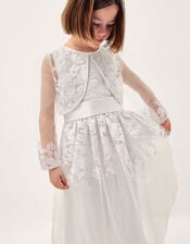 Felicity Embroidered Mesh Cardigan, White (WHITE), large