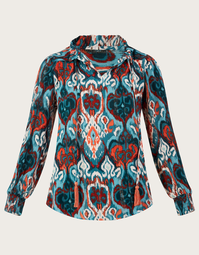 Ikat Print Metallic Base Top with LENZING™ ECOVERO™, Teal (TEAL), large