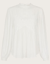 Isabel Lace Trim Blouse, Ivory (IVORY), large