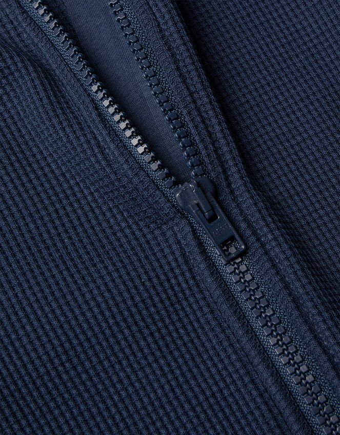 Textured Zip Through Hoody , Blue (NAVY), large