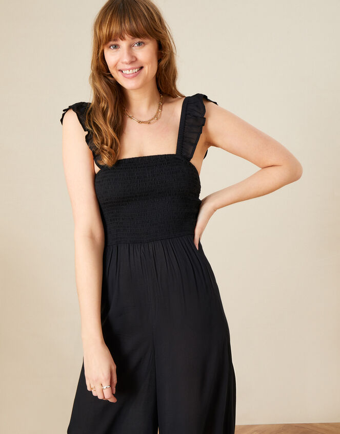Plain Ruffle Jumpsuit in LENZING™ ECOVERO™ , Black (BLACK), large