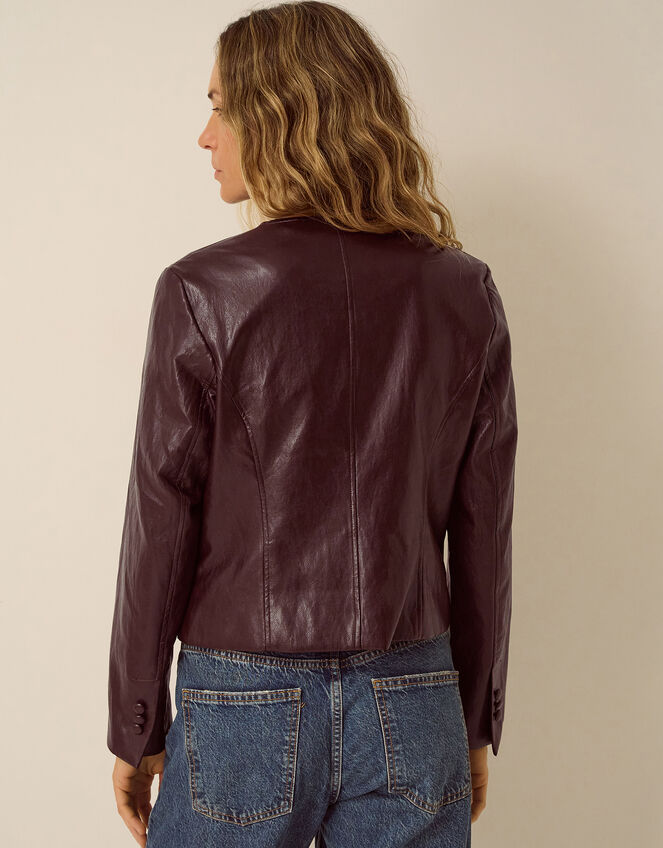 Penelope Scallop Faux Leather Jacket, Brown (CHOCOLATE), large