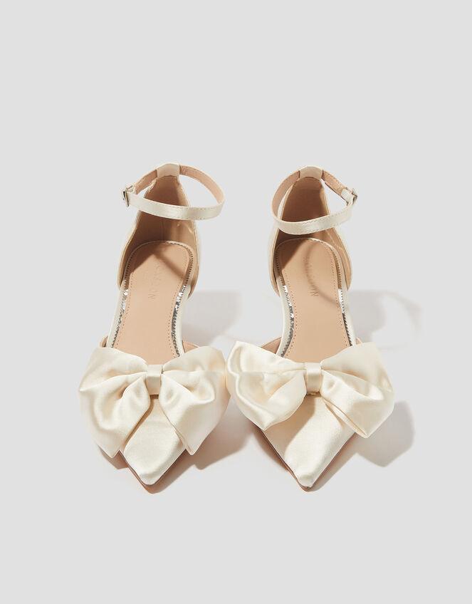 Stacy Satin Bow Pointed Toe Heels, Ivory (IVORY), large