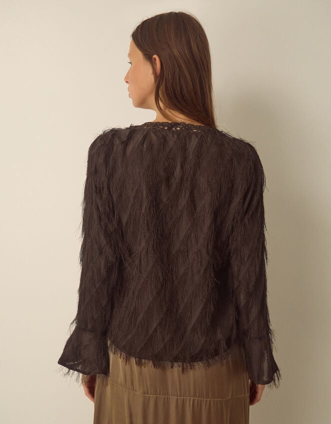 Tawn V-Neck Fringe Top, Brown (CHOCOLATE), large