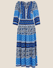 Heritage Border Stripe Print Dress, Blue (BLUE), large