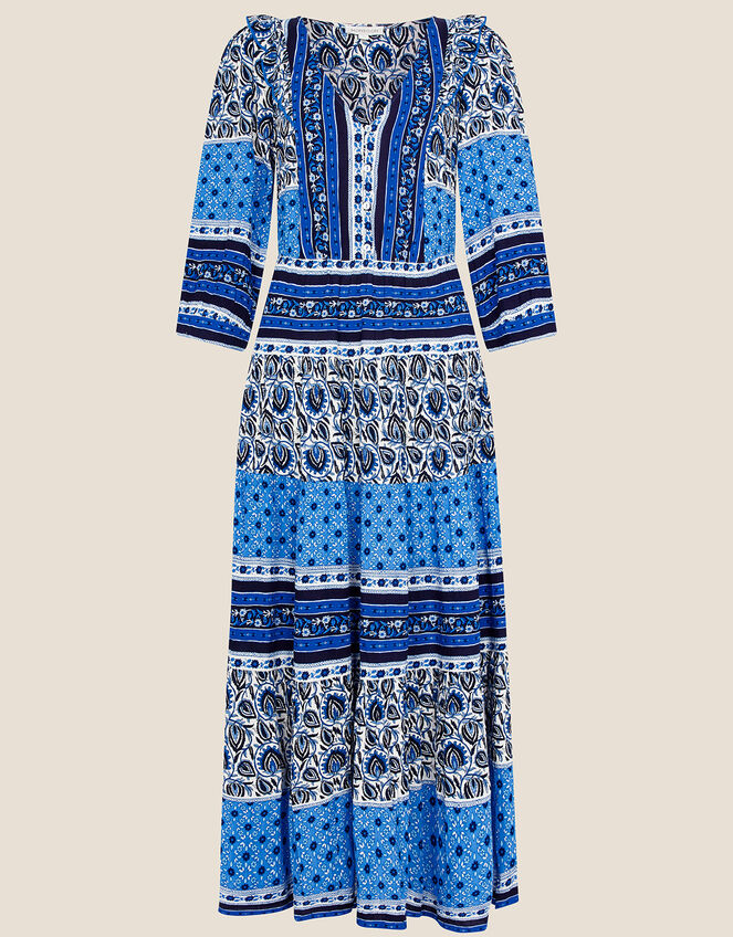 Heritage Border Stripe Print Dress, Blue (BLUE), large