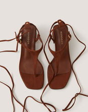 Hatty Toe Post Tie Strap Heels, Brown (CHOCOLATE), large
