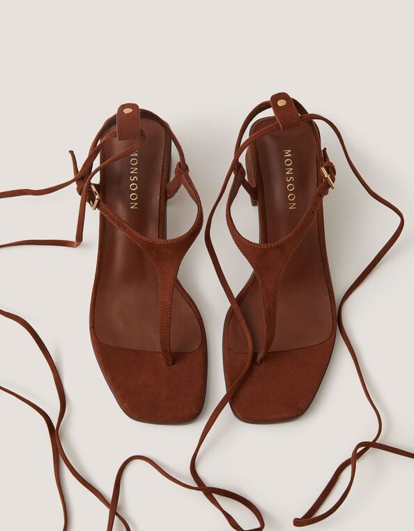Hatty Toe Post Tie Strap Heels, Brown (CHOCOLATE), large