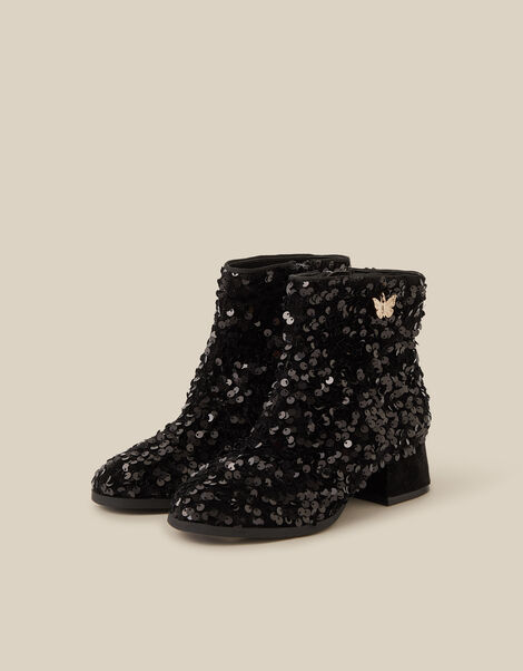 Sequin Velvet Ankle Boots, Black (BLACK), large