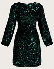 Kayleigh Sequin Shift Dress, Green (OLIVE), large