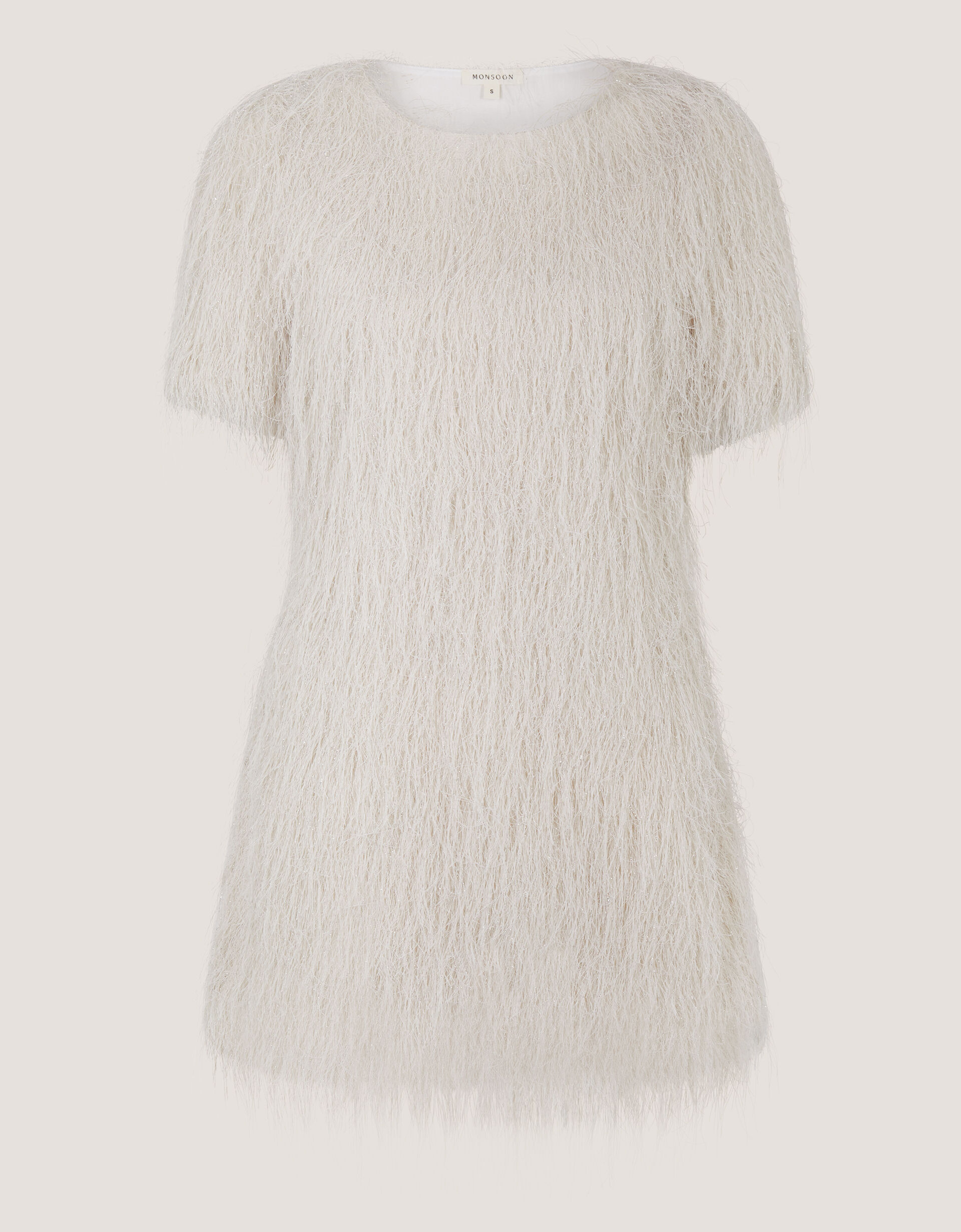 Tori Short Sleeve Fringe Mini Dress, Ivory (IVORY), large