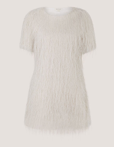 Tori Short Sleeve Fringe Mini Dress, Ivory (IVORY), large