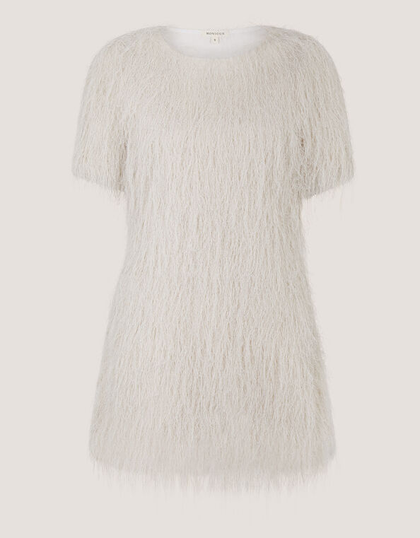 Tori Short Sleeve Fringe Mini Dress, Ivory (IVORY), large