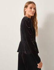 Vayle Stretch Velvet Peplum Jacket, Black (BLACK), large
