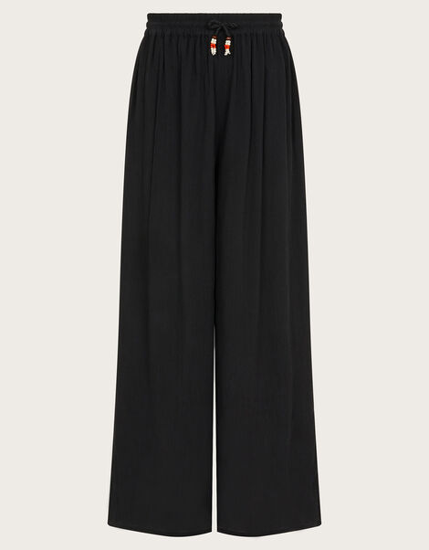 Wide Leg Crinkle Trousers, Black (BLACK), large