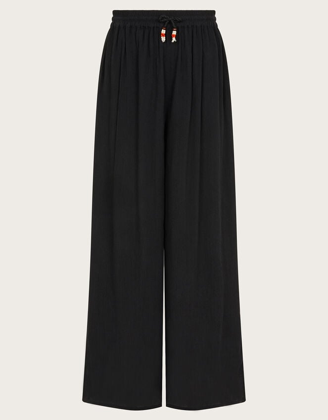 Wide Leg Crinkle Trousers, Black (BLACK), large