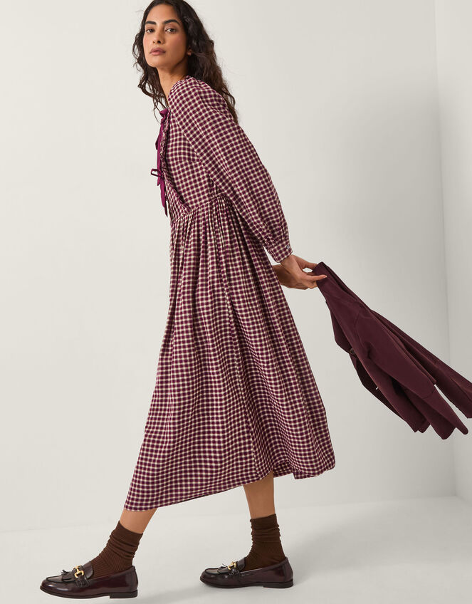 Agatha Tie Front Check Midi Dress, Red (CHERRY), large