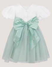Baby Puff Sleeve Sateen Tulle Party Dress, Green (SAGE), large