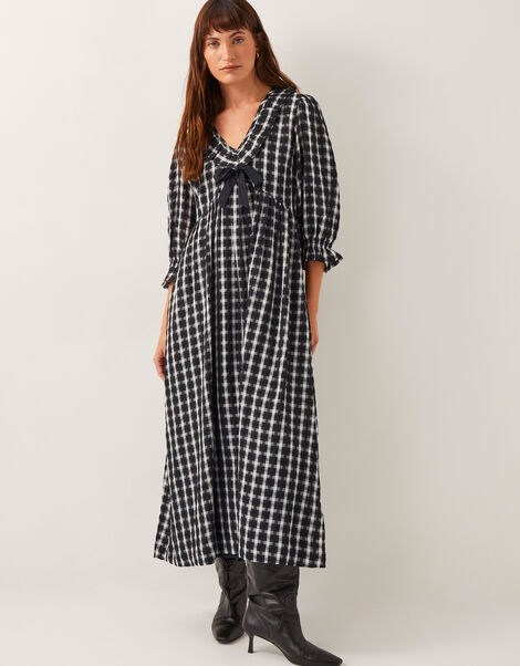 Violet Check Bow Maxi Dress, Black (BLACK), large