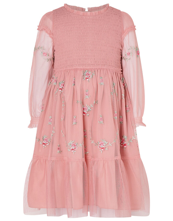 Floral Embroidery Long-Sleeve Dress, Pink (PINK), large