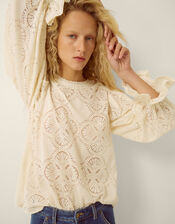Imogen Lace Insert Blouson Blouse, Ivory (IVORY), large