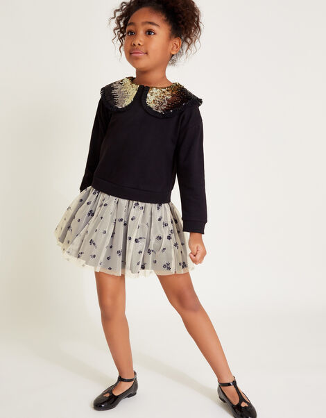 Embellished Floral 2-in-1 Disco Dress, Black (BLACK), large