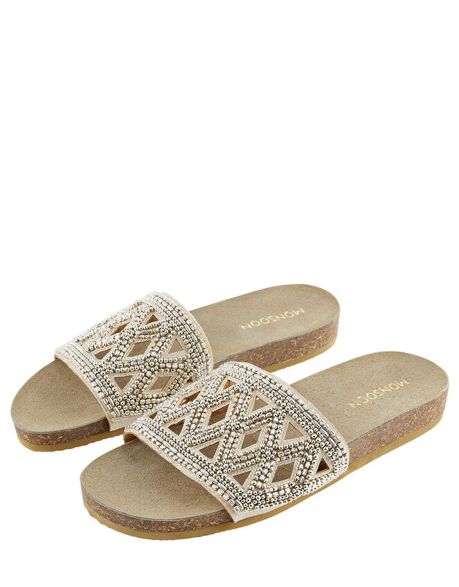 Beaded Slider Sandals, Gold (GOLD), large