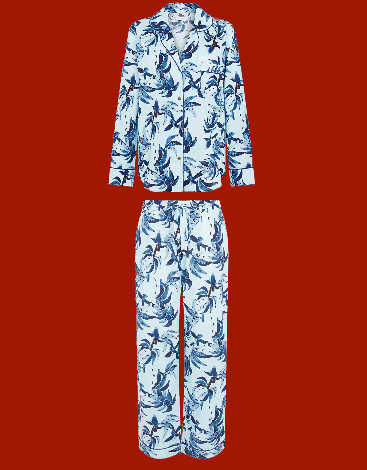 Luna and Noon Rio Tropical Print Pyjama Set Blue