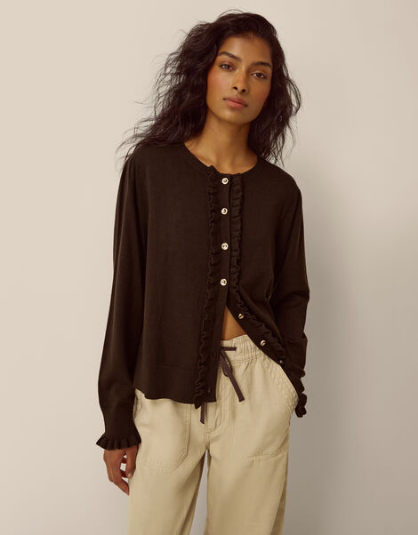 Ruby Frill Cardigan, Brown (CHOCOLATE), large