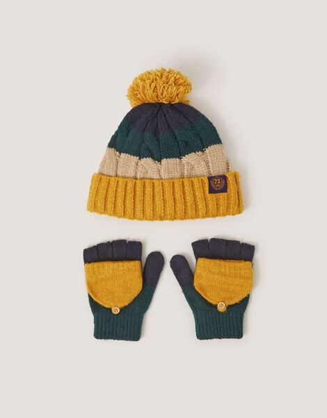 Colourblock Beanie Hat & Gloves Set, Multi (MULTI), large