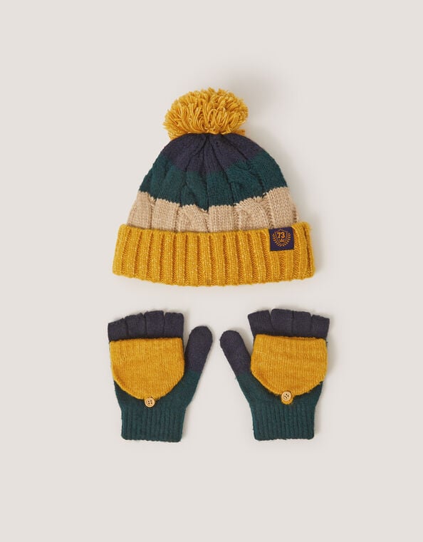 Colourblock Beanie Hat & Gloves Set, Multi (MULTI), large