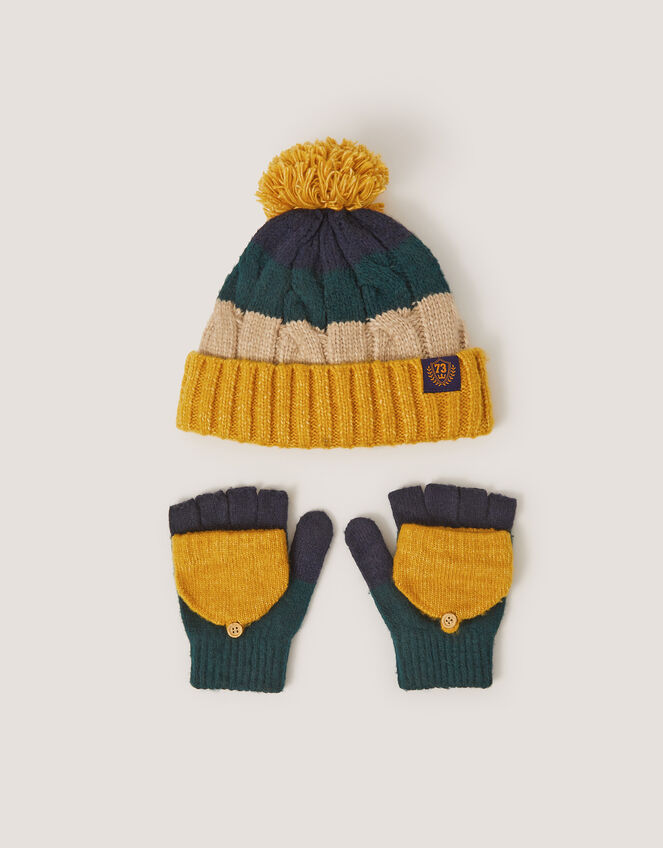 Colourblock Beanie Hat & Gloves Set, Multi (MULTI), large