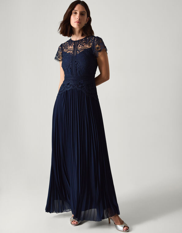 Monica Lace Pleated Bridesmaid Dress, Blue (NAVY), large