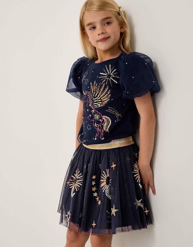 Cosmic Embellished Mesh Skirt, Blue (NAVY), large