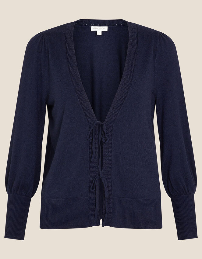 Tie Front Cardigan, Blue (NAVY), large