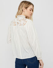Ivory Floral Lace High Neck Blouse, Ivory (IVORY), large