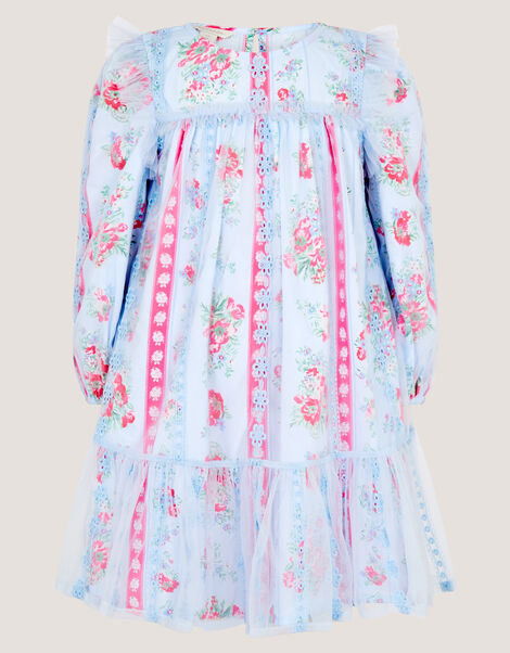 Mon Cheri Floral Broderie Dress & Hair Scrunchie, Blue (BLUE), large