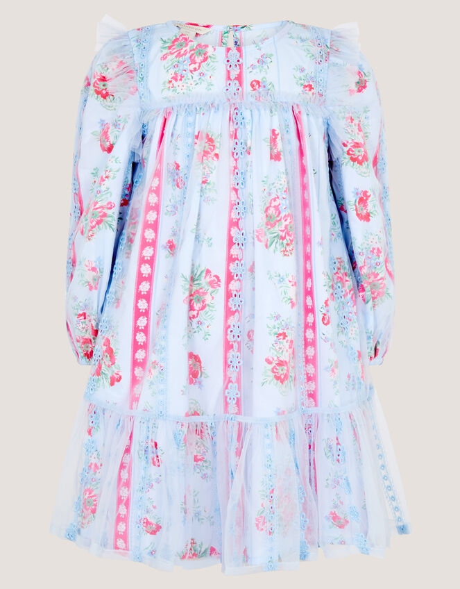 Mon Cheri Floral Broderie Dress & Hair Scrunchie, Blue (BLUE), large