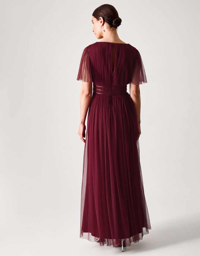 Emily Short Sleeve Tulle Bridesmaid Dress, Red (BURGUNDY), large