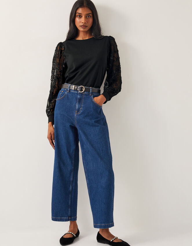 Immy Sheer Floral Sleeve Top, Black (BLACK), large