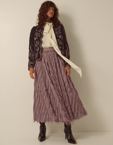 Fayana Fringe A-Line Midi Skirt, Mink (MINK), large