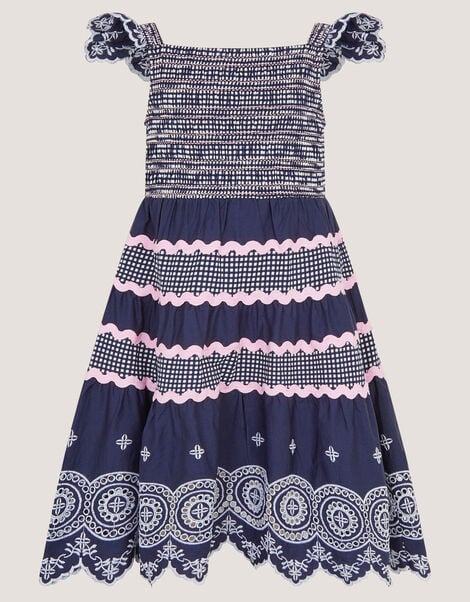 Broderie Smocked Jersey Dress, Blue (NAVY), large