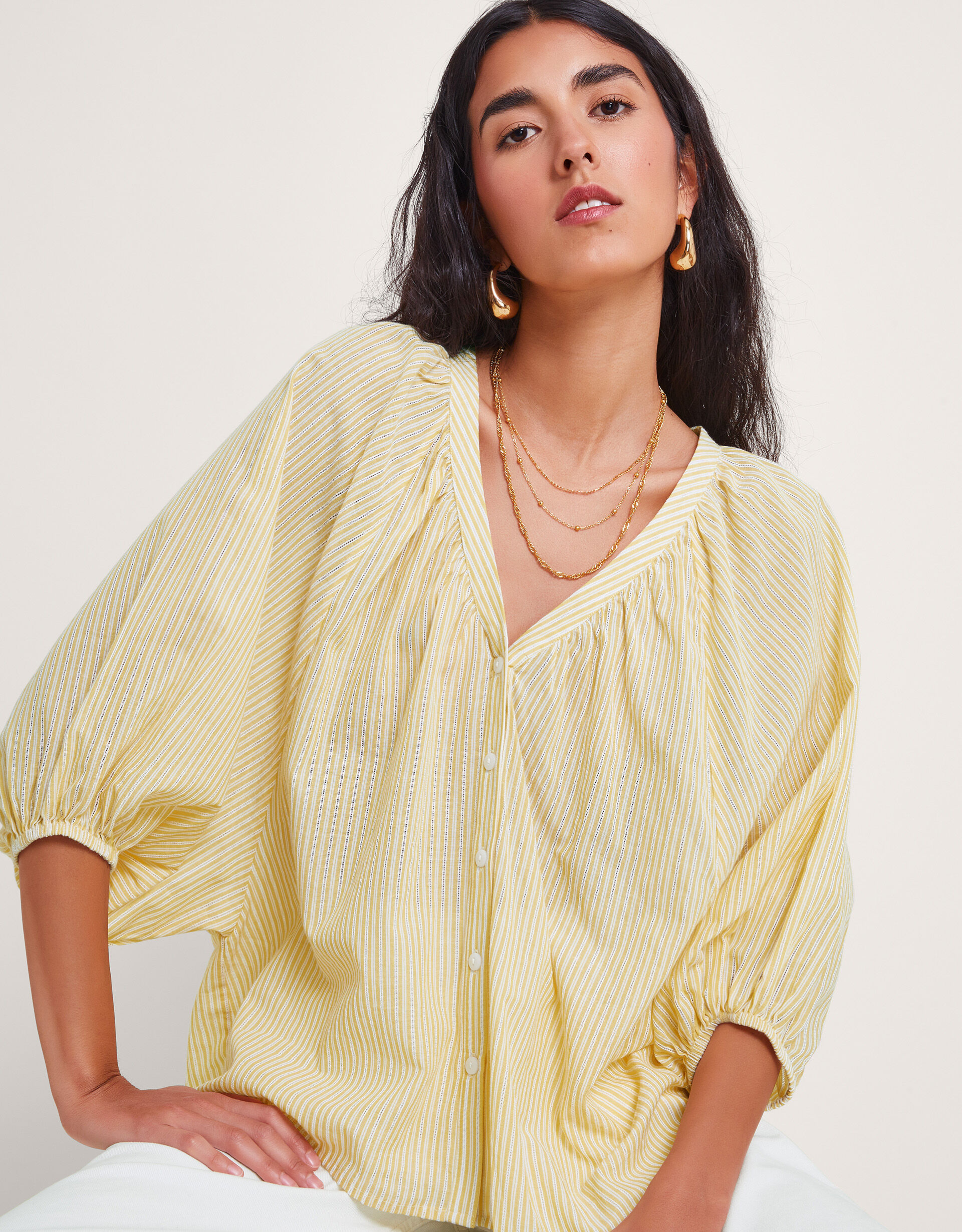 Avery Stripe Blouse Yellow Tops T shirts Monsoon Global