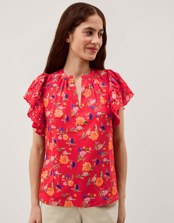 Libby Floral Print Jersey Top, Red (RED), large
