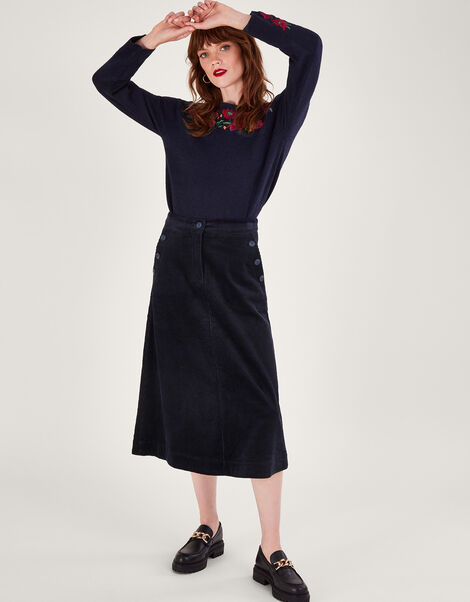Cord Midi Skirt, Blue (MIDNIGHT), large