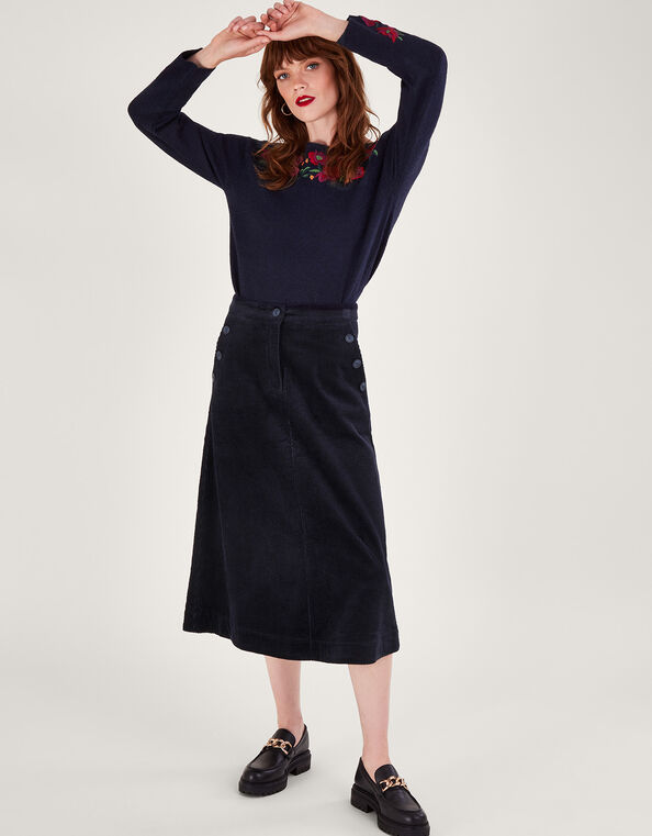 Cord Midi Skirt, Blue (MIDNIGHT), large