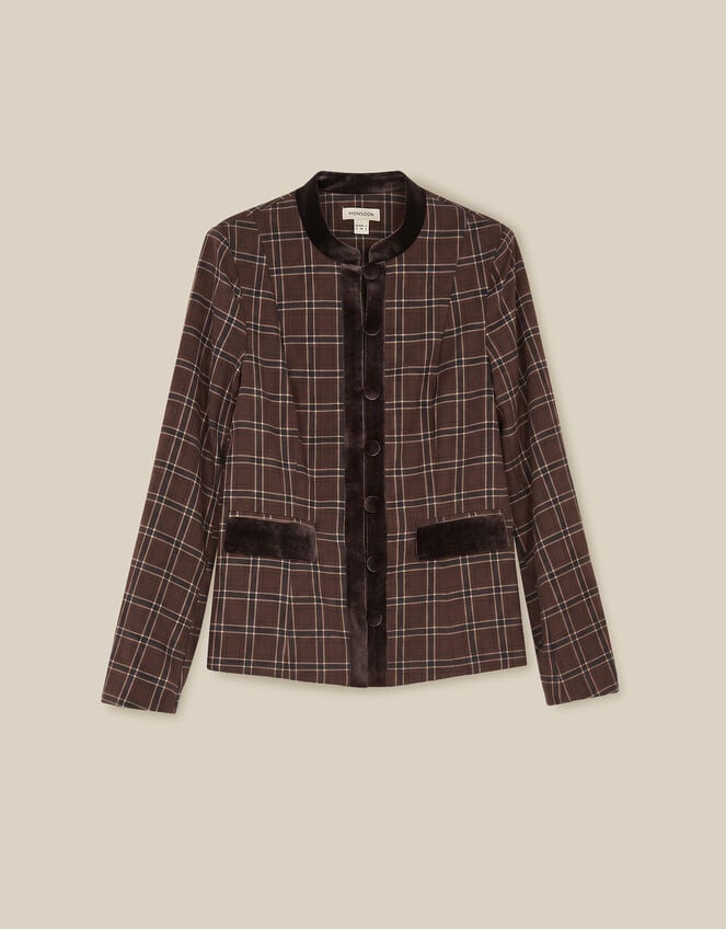 Gracie Check Print Jacket, Brown (BROWN), large
