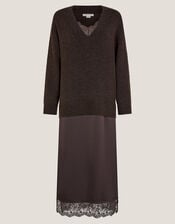 Fay Jumper Slip Dress, Brown (CHOCOLATE), large