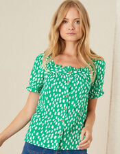 Square Neck Printed Top, Green (GREEN), large