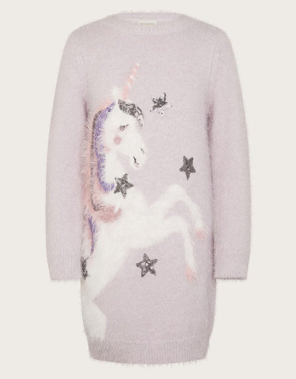 Unicorn Fluffy Knit Sweater Dress, Purple (LILAC), large